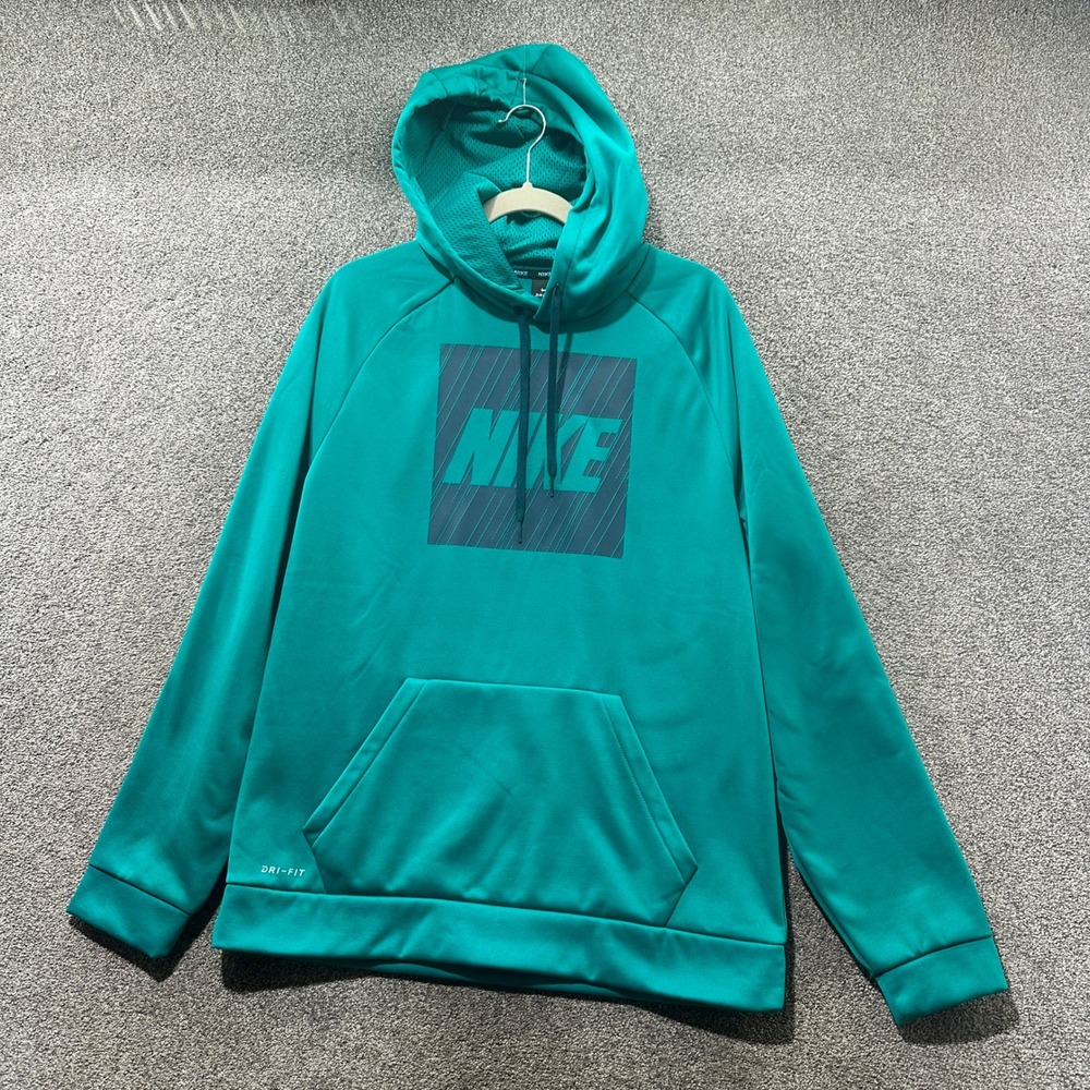 Nike Dri-FIT Pullover Hoodie Men Large Green Box Logo 836091-351 Athleisure